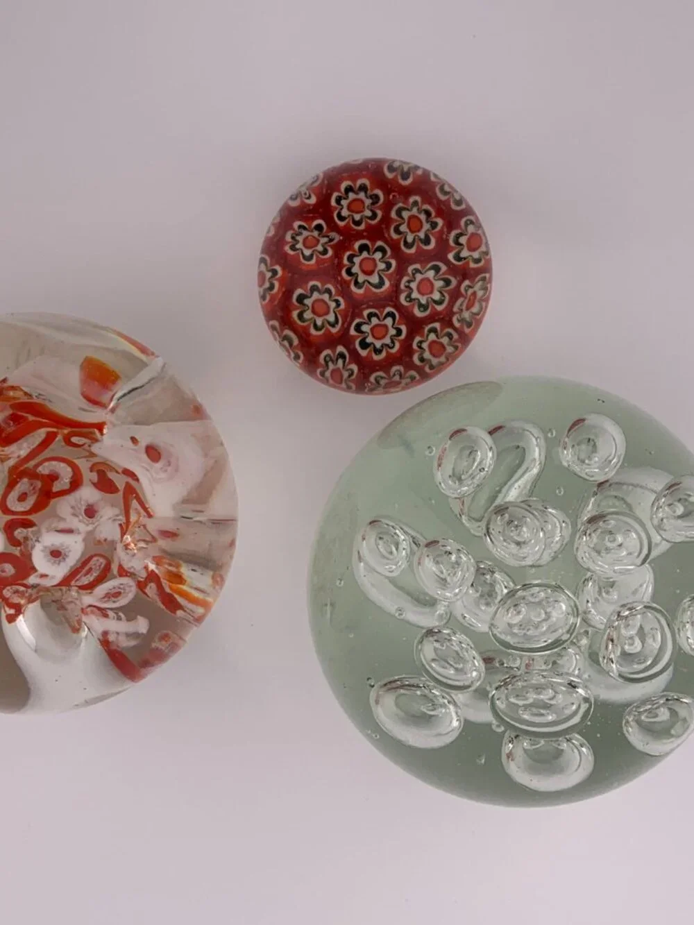 Clear Art Glass Paperweight Lot of 3 Bubble Sphere Heavy Desk Decor Clear Orange